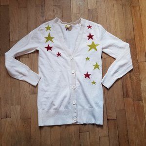Princess Vera Wang Preppy Y2K Light Ivory Cardigan Sweater Gold Red Stars